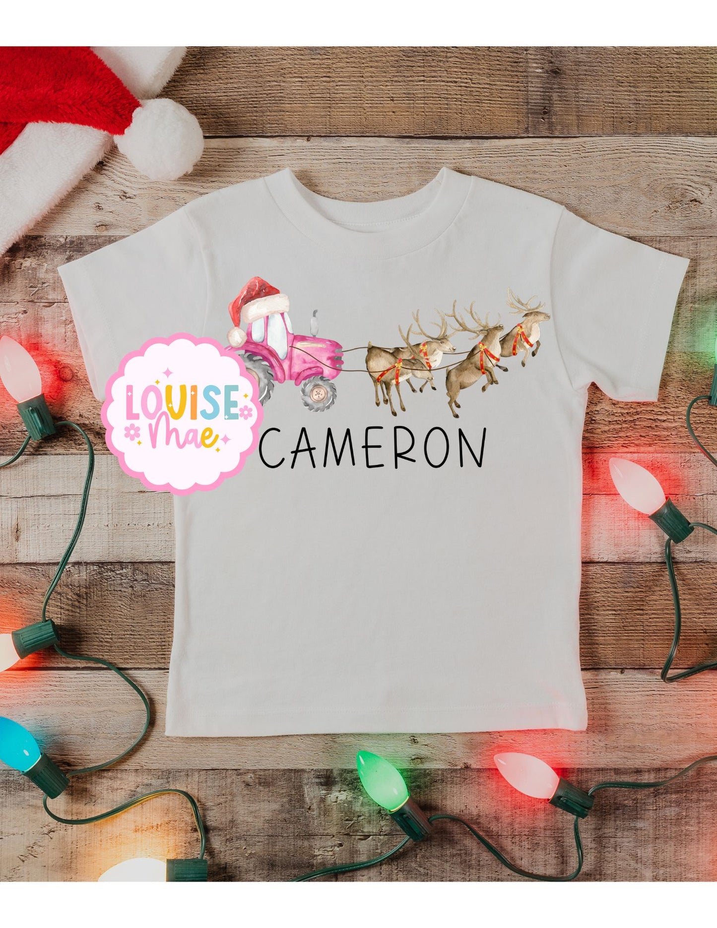 Boys and Girls Tractor Sleigh Name Tee