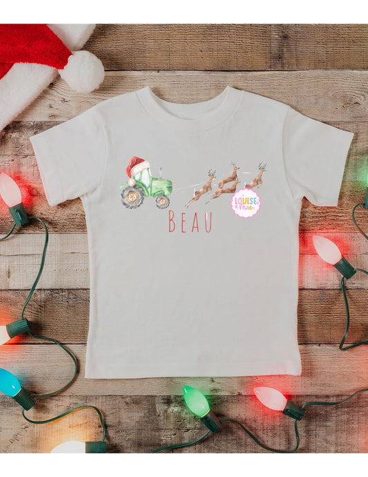 Boys and Girls Tractor Sleigh Name Tee